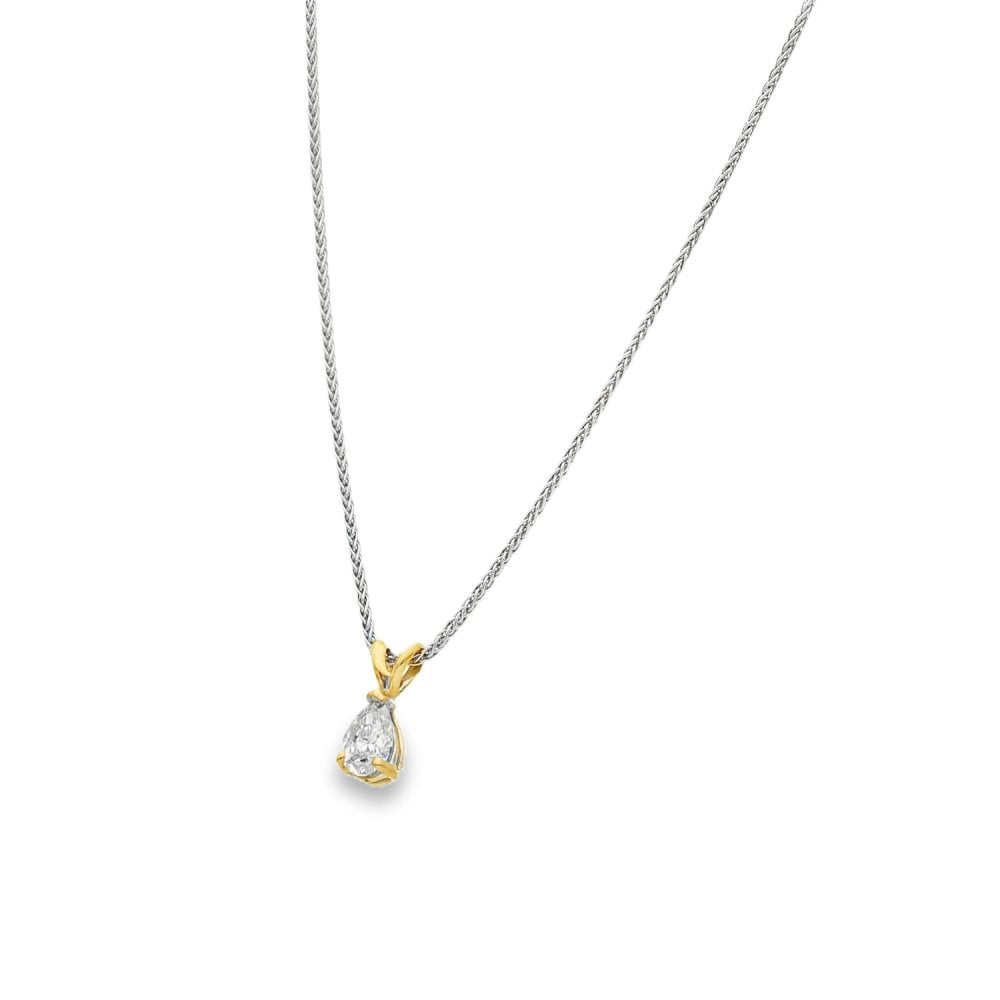 18ct Yellow & White Gold Diamond Pendant & Necklace -16" -0.47ct