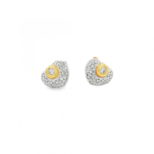 9ct Yellow & White Gold Diamond Heart Studs - 10x8mm - 0.33ct
