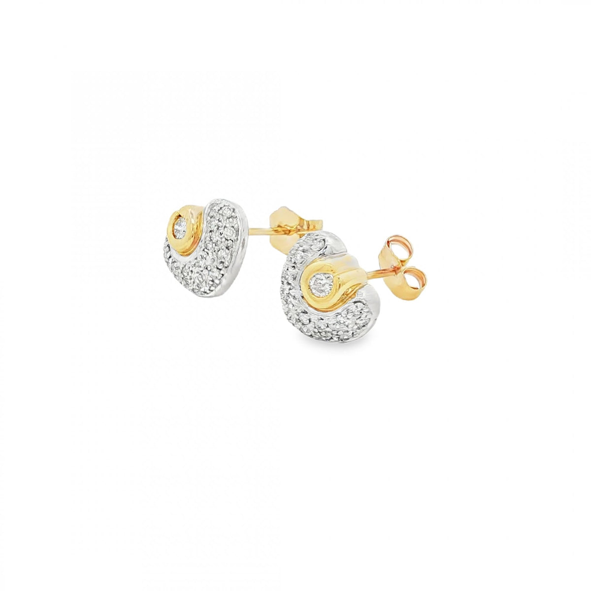 9ct Yellow & White Gold Diamond Heart Studs - 10x8mm - 0.33ct
