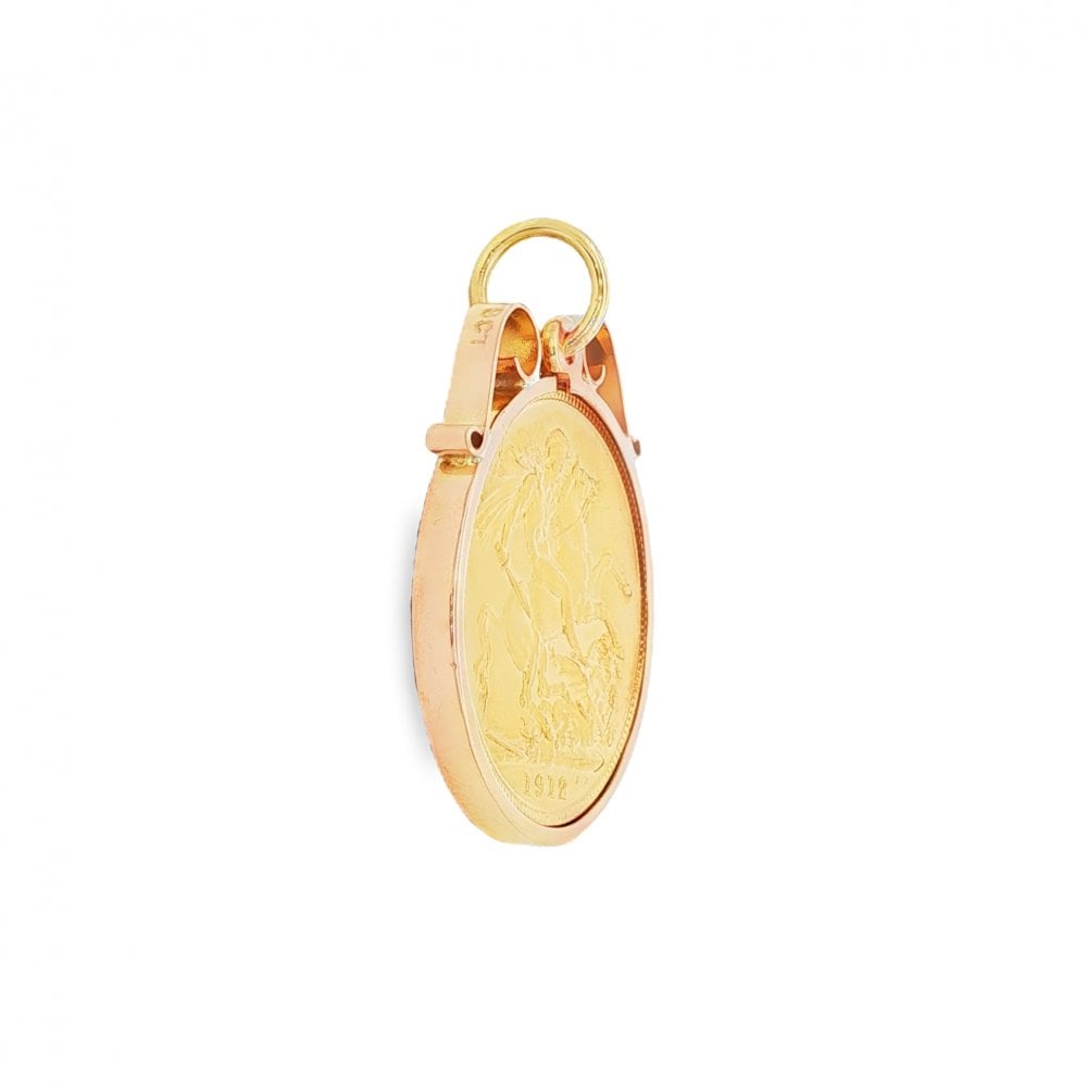 1912 Yellow Gold Full Sovereign Coin Pendant - 23x26mm  9.50g