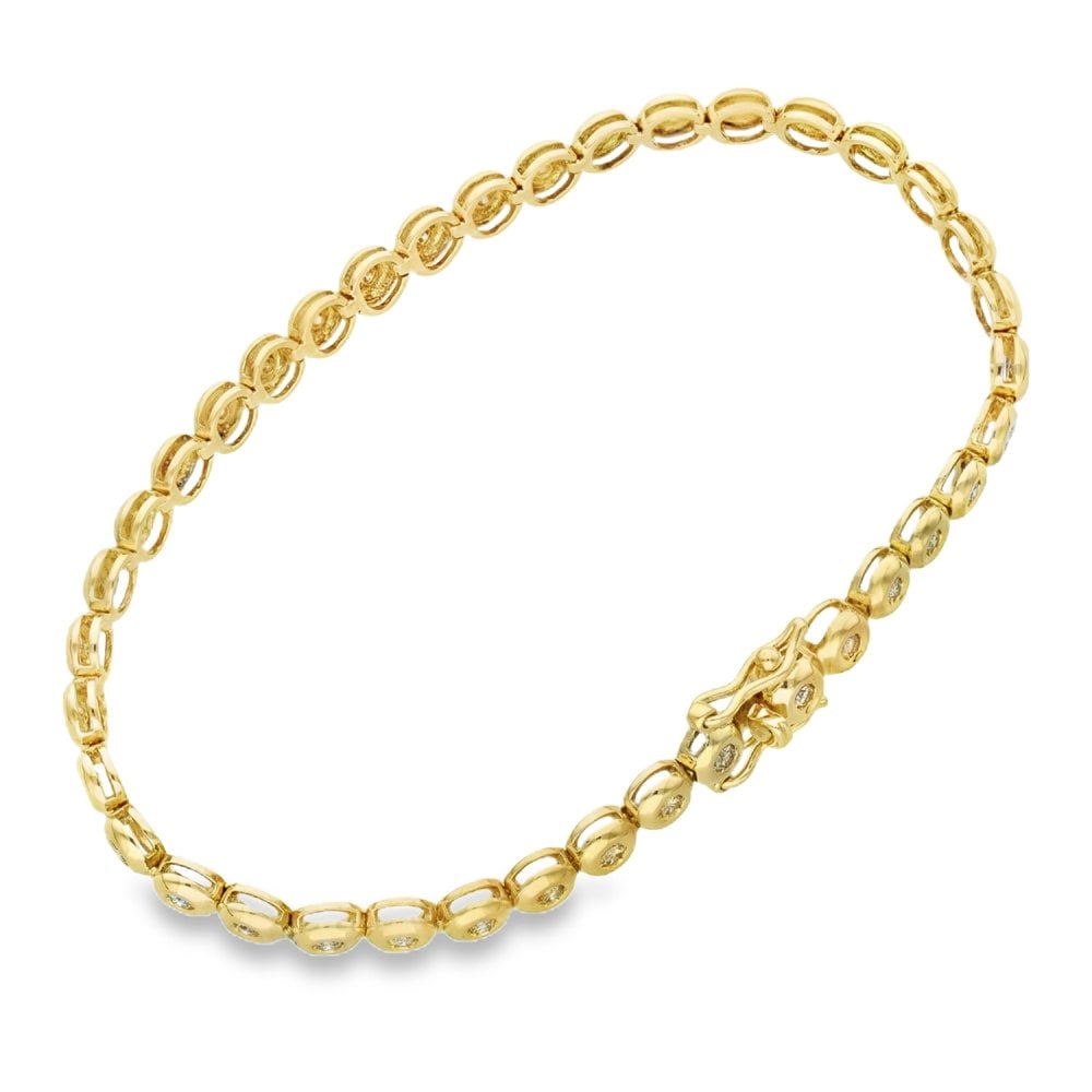 18ct Yellow Gold Diamond Tennis Bracelet - 7" - 1.00ct