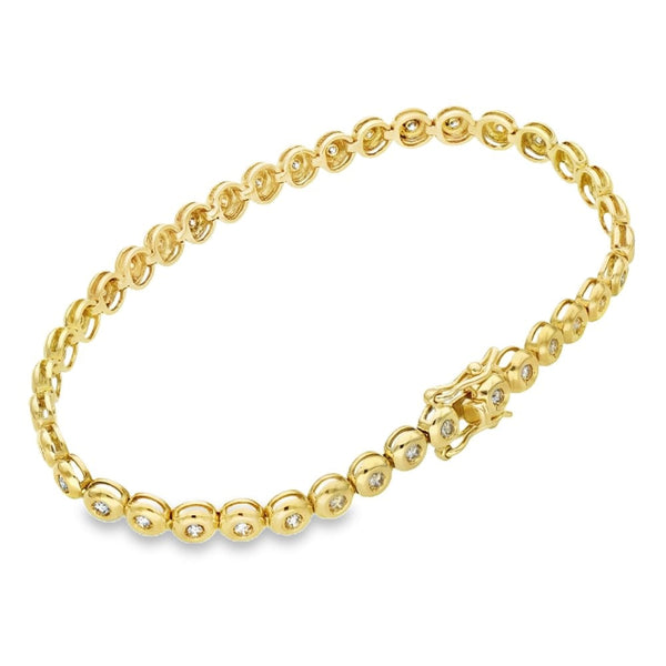 18ct Yellow Gold Diamond Tennis Bracelet - 7" - 1.00ct