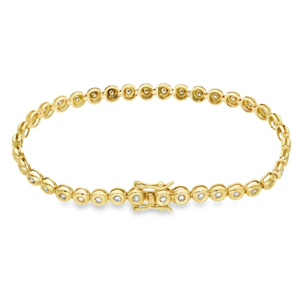 18ct Yellow Gold Diamond Tennis Bracelet - 7" - 1.00ct