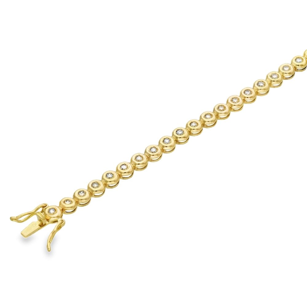18ct Yellow Gold Diamond Tennis Bracelet - 7" - 1.00ct