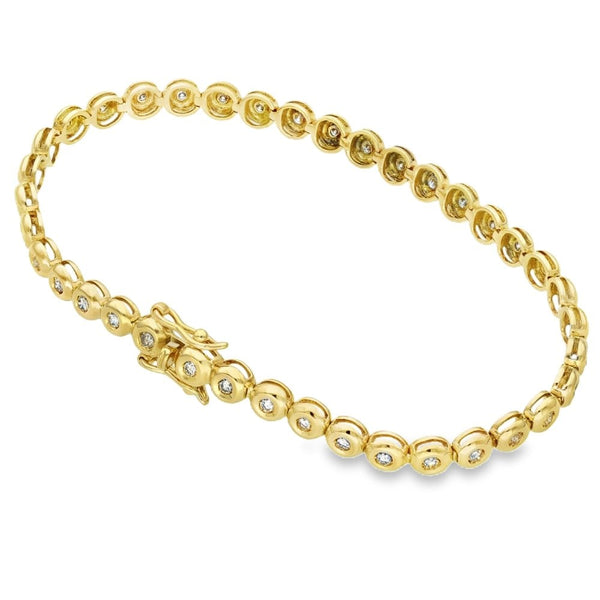 18ct Yellow Gold Diamond Tennis Bracelet - 7" - 1.00ct