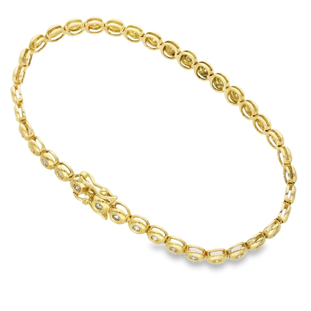 18ct Yellow Gold Diamond Tennis Bracelet - 7" - 1.00ct