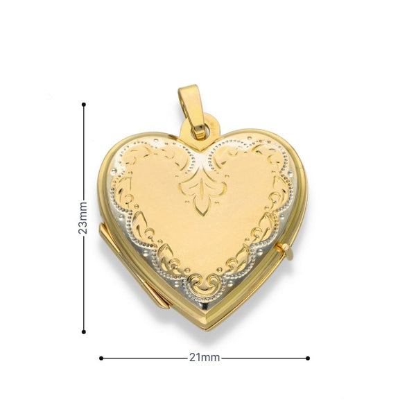 9ct Yellow Gold Patterned Locket - 21x23x7mm - 2.5g