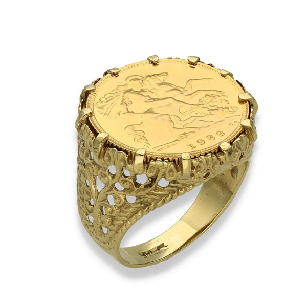 1982 Yellow Gold Half Sovereign Coin Ring - Size P - 9.0g