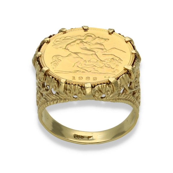 1982 Yellow Gold Half Sovereign Coin Ring - Size P - 9.0g