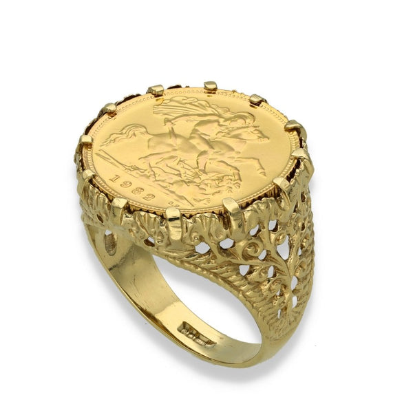 1982 Yellow Gold Half Sovereign Coin Ring - Size P - 9.0g