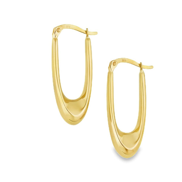 9ct Yellow Gold Oval Hoop Earrings - 11x28mm - 1.8g