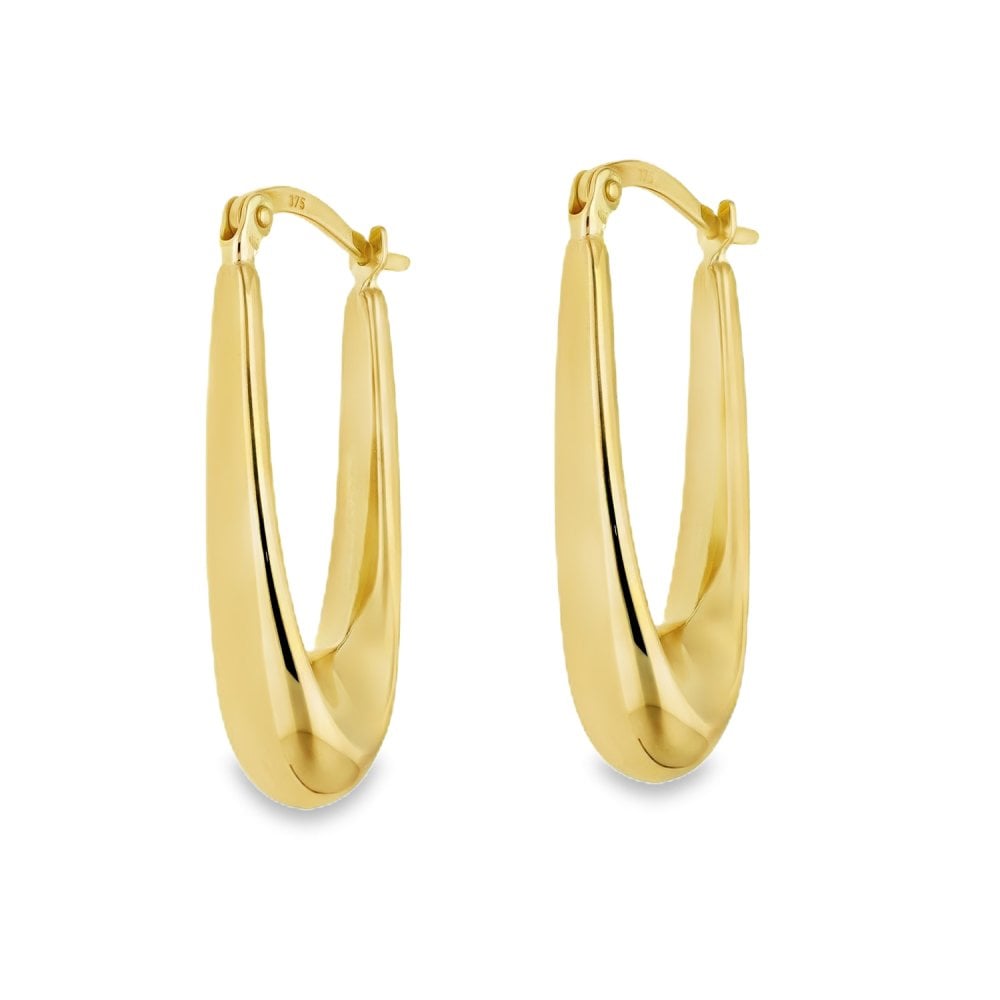 9ct Yellow Gold Oval Hoop Earrings - 11x28mm - 1.8g