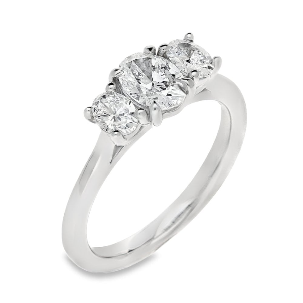 950 Platinum GIA Certified Diamond Trilogy Ring - Size M -1.20ct