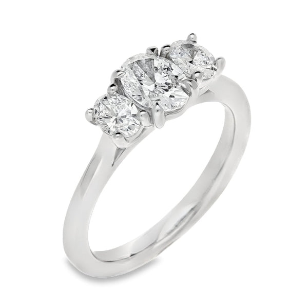 950 Platinum GIA Certified Diamond Trilogy Ring - Size M -1.20ct