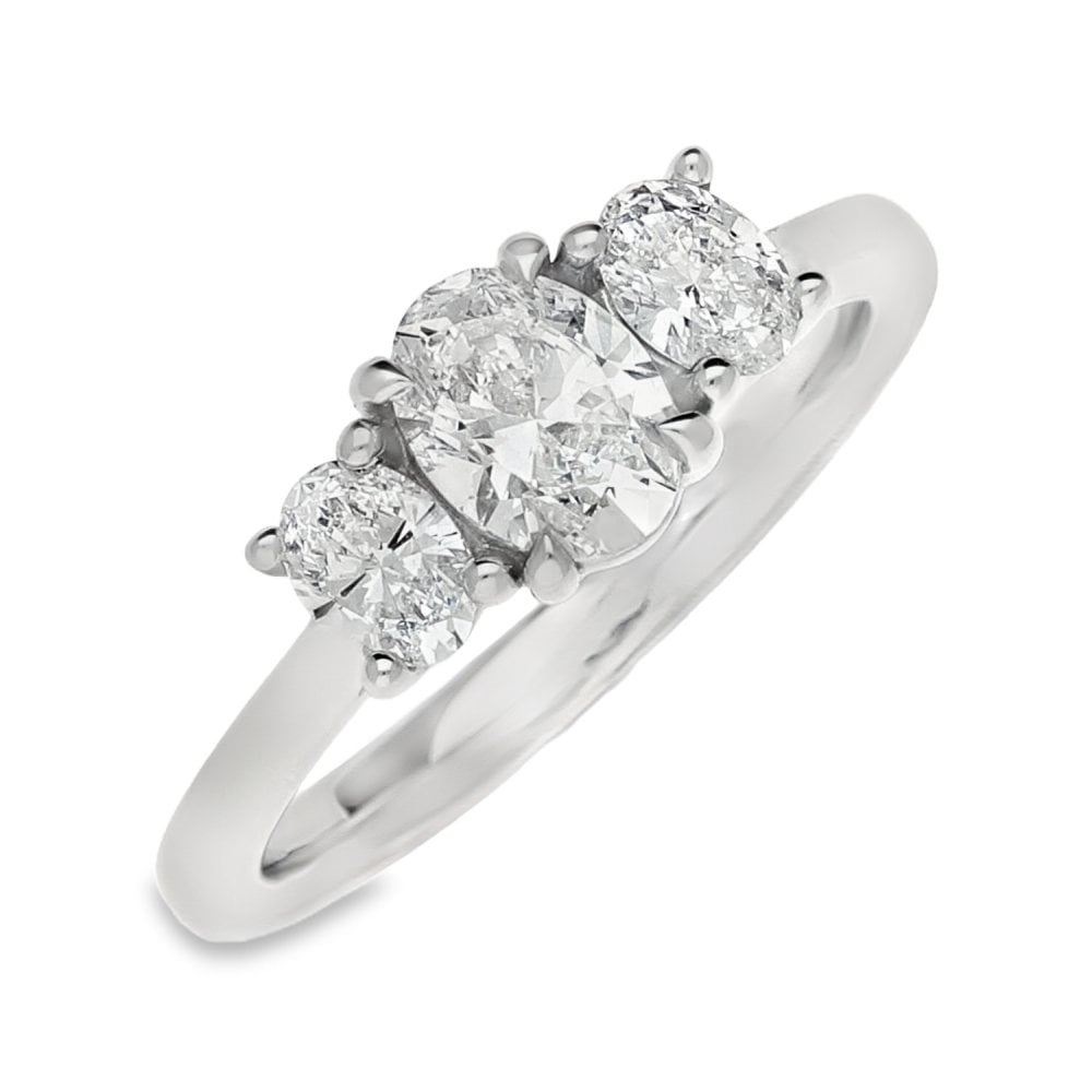 950 Platinum GIA Certified Diamond Trilogy Ring - Size M -1.20ct