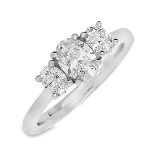 950 Platinum GIA Certified Diamond Trilogy Ring - Size M -1.20ct