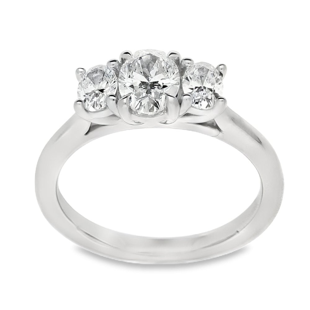 950 Platinum GIA Certified Diamond Trilogy Ring - Size M -1.20ct