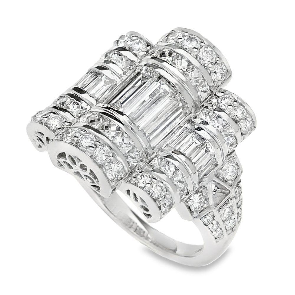 950 Platinum Art Deco Diamond Ring - Size L½ - 2.60ct