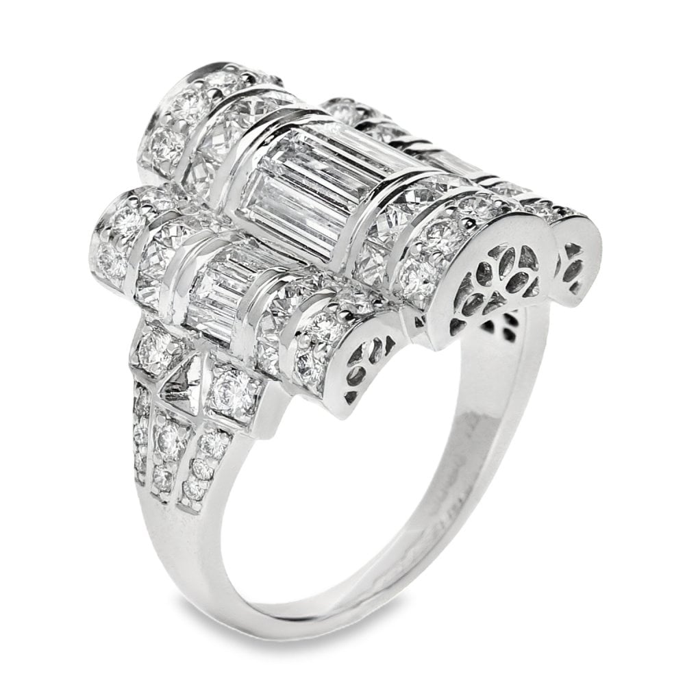 950 Platinum Art Deco Diamond Ring - Size L½ - 2.60ct