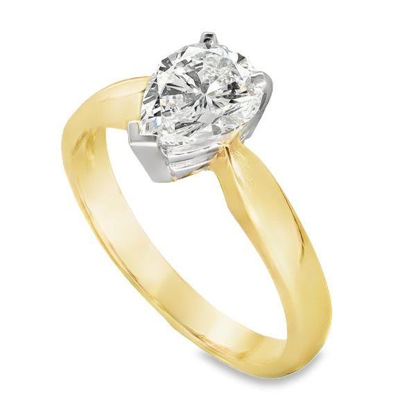 Ladies 18ct Yellow Gold Certified 1.28ct Pear Shape Diamond Ring