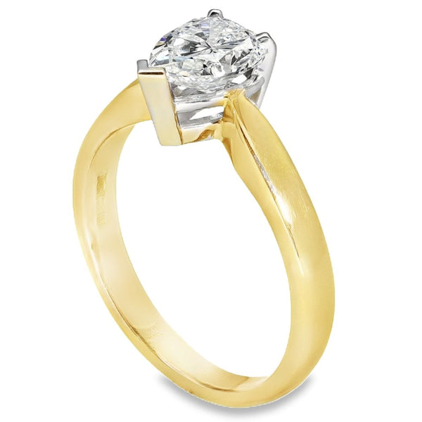 Ladies 18ct Yellow Gold Certified 1.28ct Pear Shape Diamond Ring