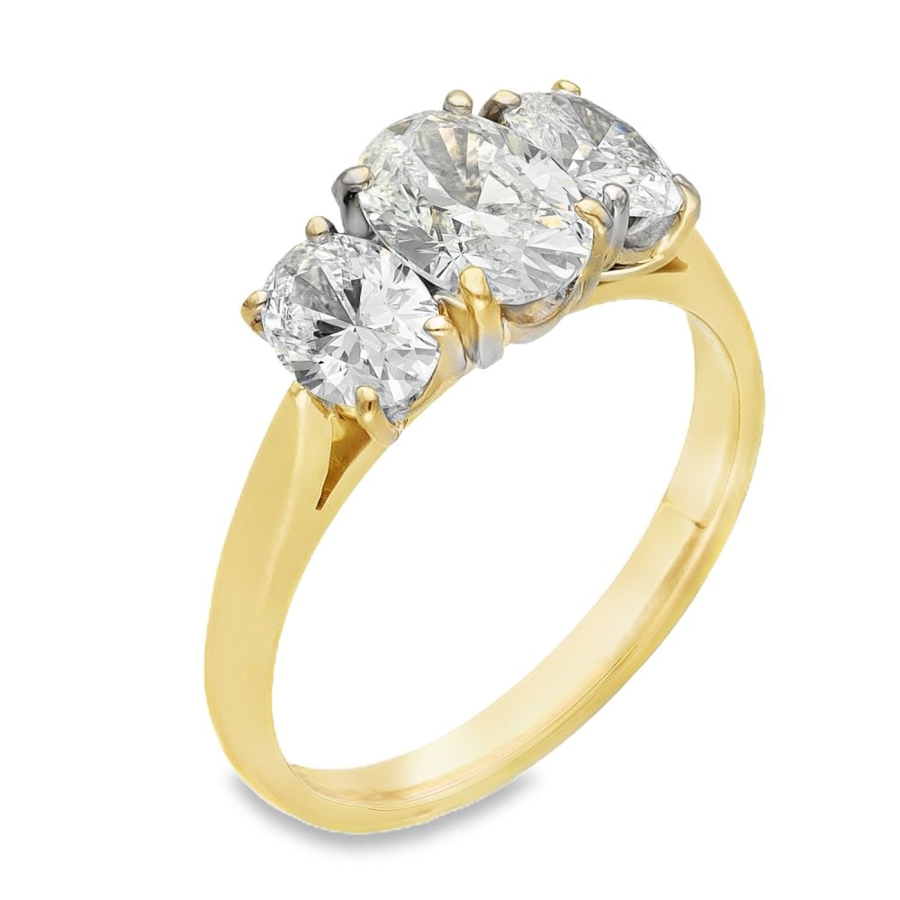 Ladies 18ct Yellow Gold Certified Diamond Trilogy Ring - 2.01ct