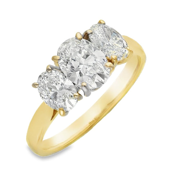 Ladies 18ct Yellow Gold Certified Diamond Trilogy Ring - 2.01ct