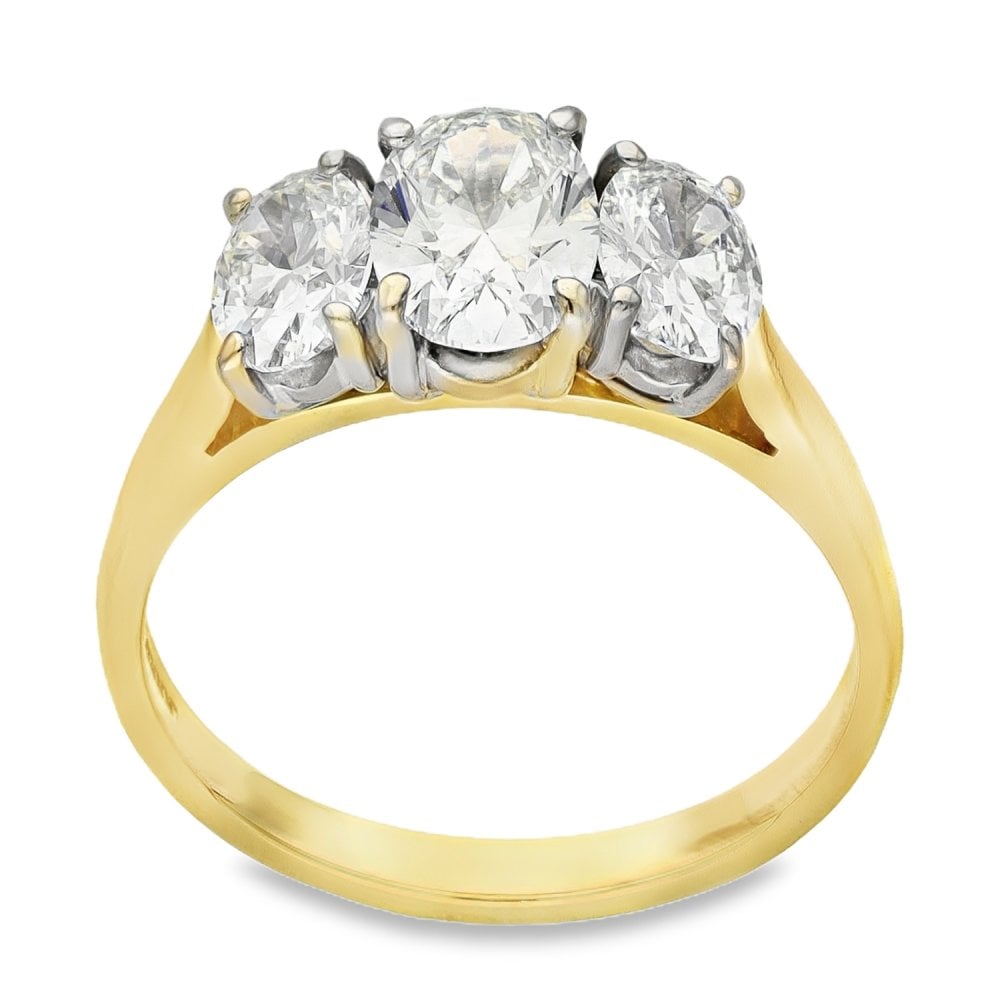 Ladies 18ct Yellow Gold Certified Diamond Trilogy Ring - 2.01ct