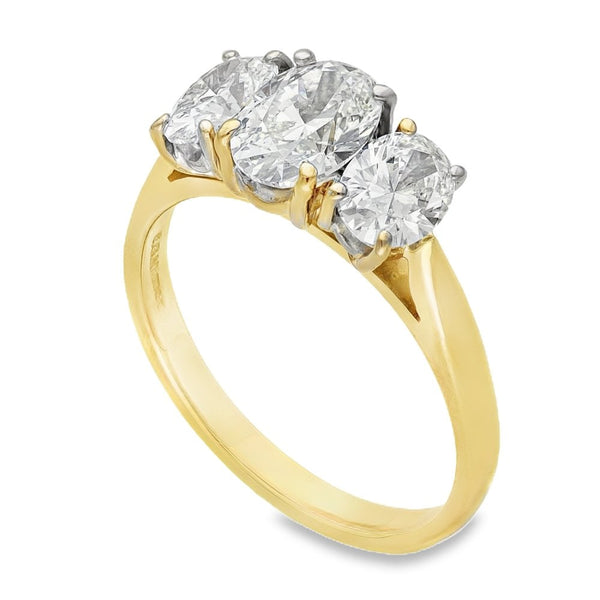 Ladies 18ct Yellow Gold Certified Diamond Trilogy Ring - 2.01ct