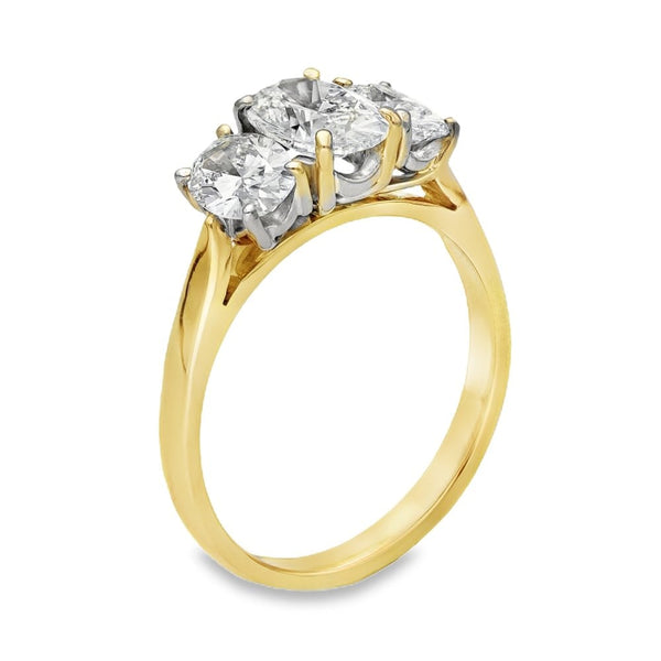 Ladies 18ct Yellow Gold Certified Diamond Trilogy Ring - 2.01ct