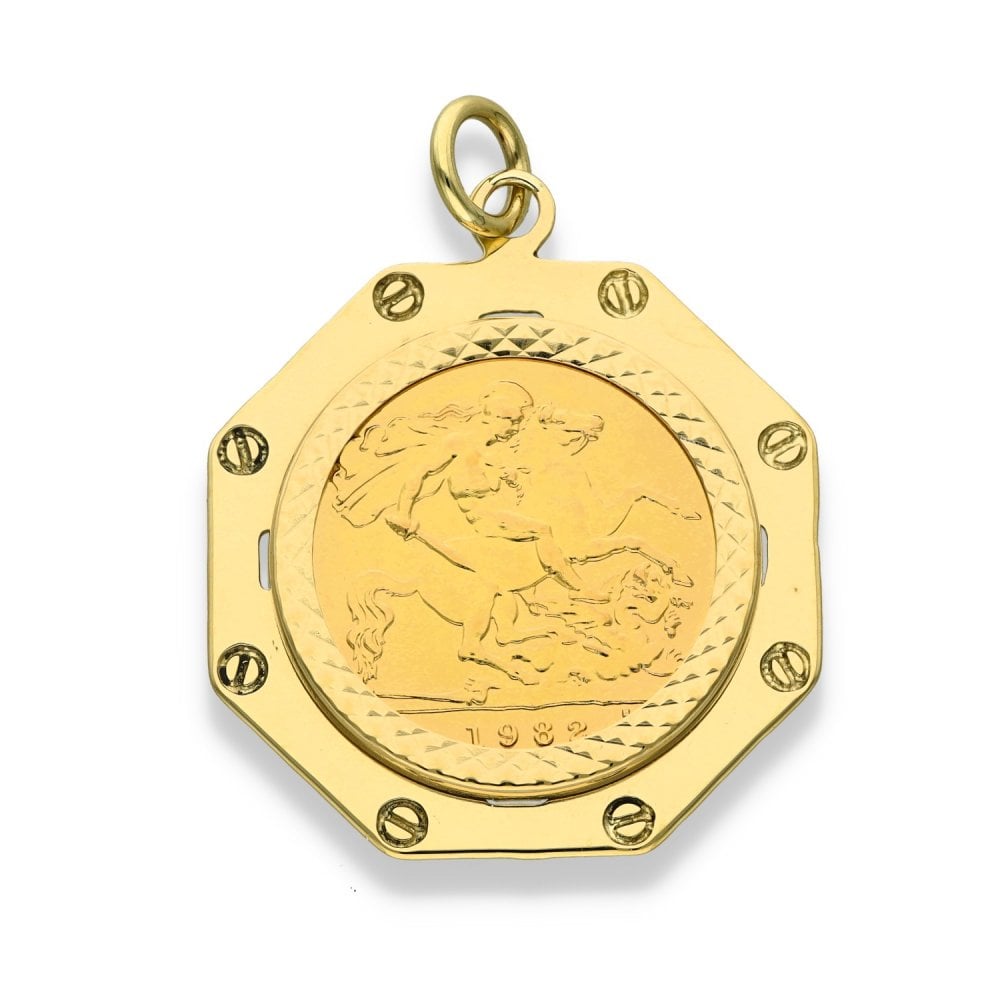 1982 Yellow Gold Half Sovereign Coin Pendant - 25x29x2mm - 5.8g