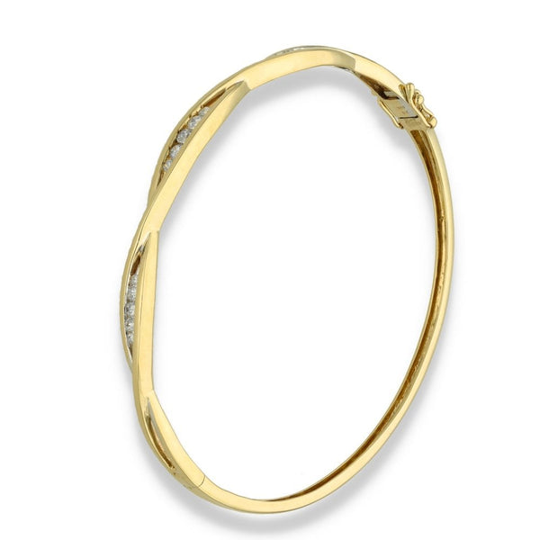 9ct Yellow Gold Cubic Zirconia Twist Bangle - 17.5cm - 7.0g