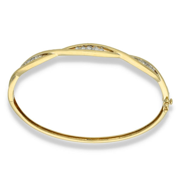 9ct Yellow Gold Cubic Zirconia Twist Bangle - 17.5cm - 7.0g