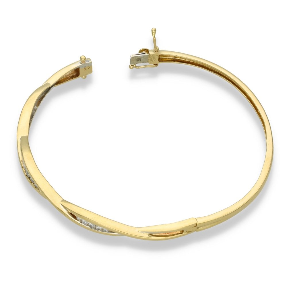 9ct Yellow Gold Cubic Zirconia Twist Bangle - 17.5cm - 7.0g