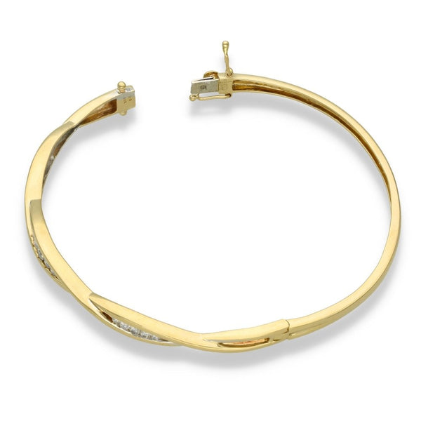 9ct Yellow Gold Cubic Zirconia Twist Bangle - 17.5cm - 7.0g