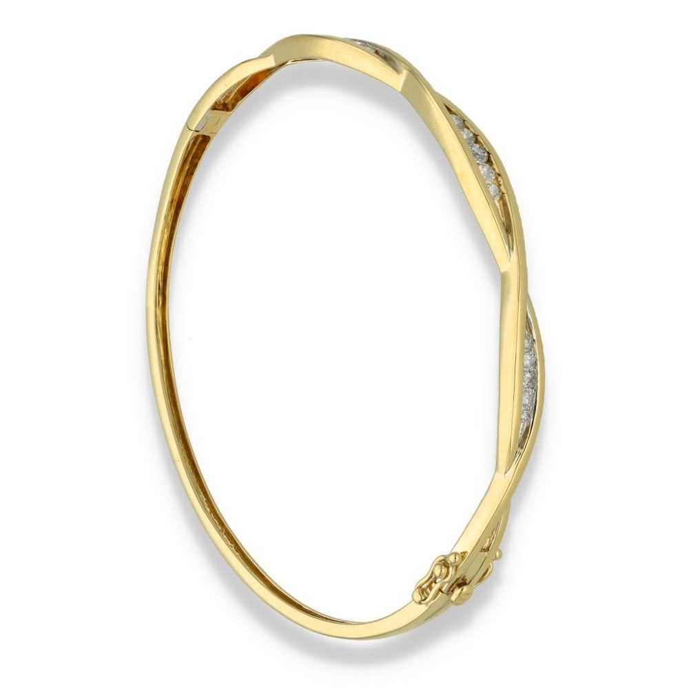9ct Yellow Gold Cubic Zirconia Twist Bangle - 17.5cm - 7.0g
