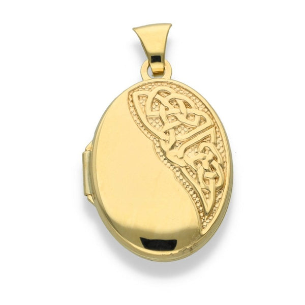 9ct Yellow Gold Oval Half Engraved Locket - 17x24x4mm - 1.9g