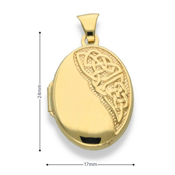 9ct Yellow Gold Oval Half Engraved Locket - 17x24x4mm - 1.9g