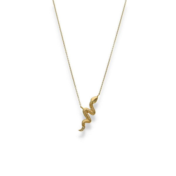 9ct Yellow Gold Diamond Snake Pendant & Trace Chain - 18" - 2.1g