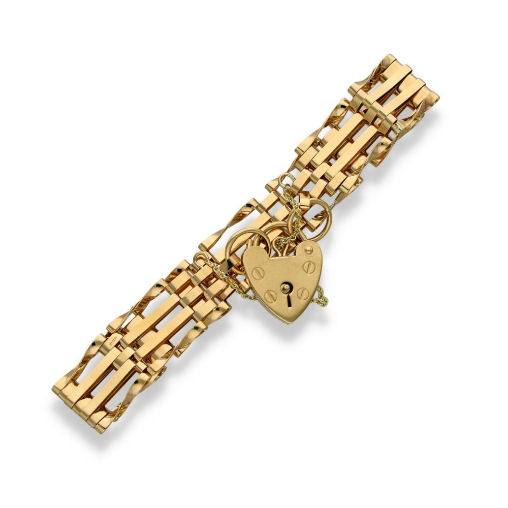 9ct Yellow Gold Gate Bracelet - 7.5" - 9.9g