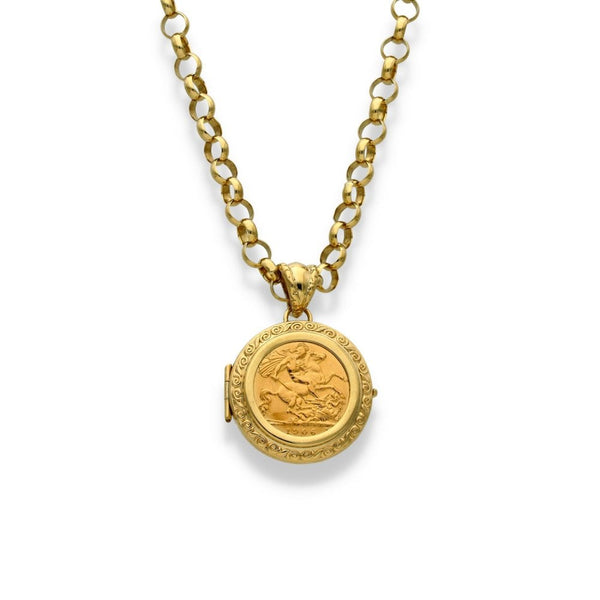 1906 Yellow Gold Half-Sovereign Coin Locket & Chain - 20" -27.3g