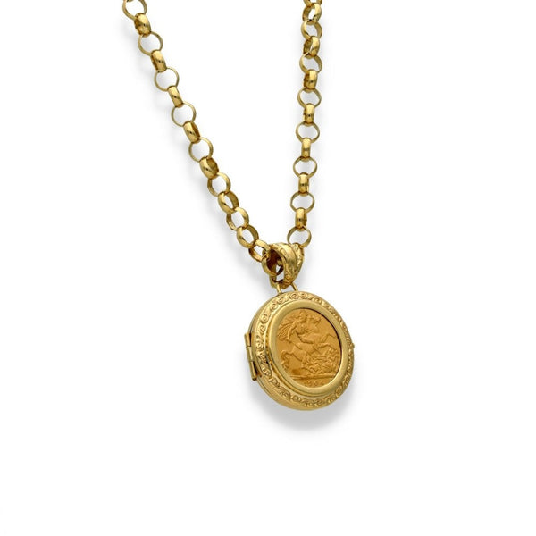1906 Yellow Gold Half-Sovereign Coin Locket & Chain - 20" -27.3g