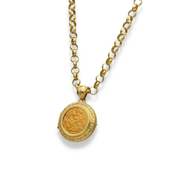 1906 Yellow Gold Half-Sovereign Coin Locket & Chain - 20" -27.3g