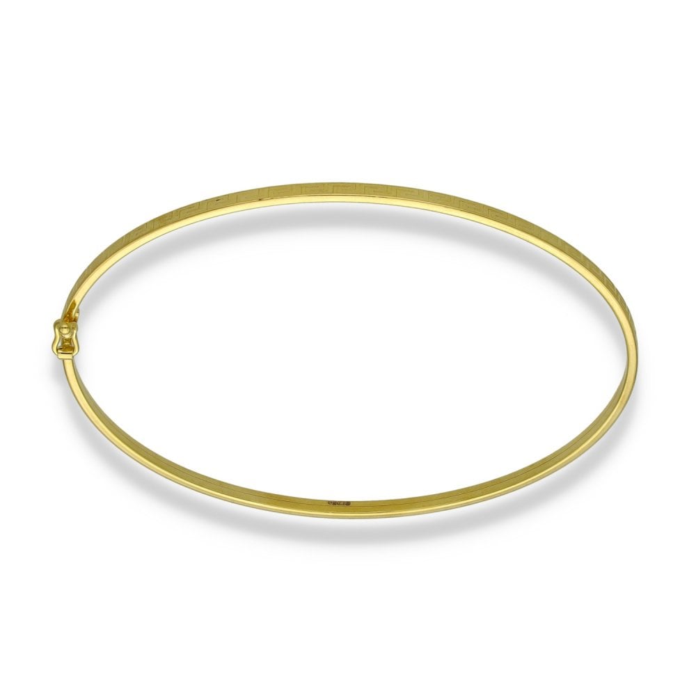 9ct Yellow Gold Hollow Fine Greek Bangle - 17.5cm - 1.7g