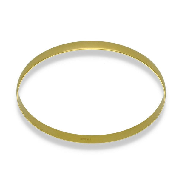 9ct Yellow Gold D-Shape Bangle - 21cm - 9.3g