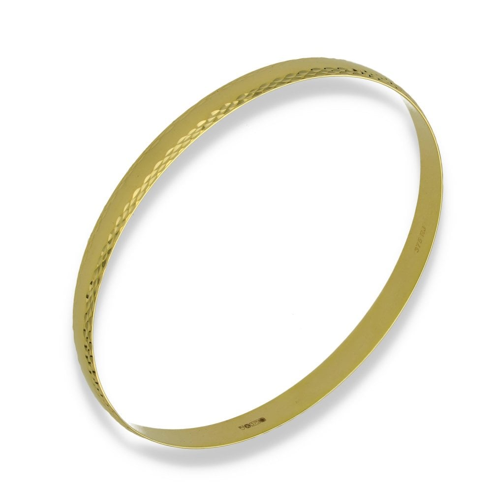 9ct Yellow Gold Patterned-Edge Bangle - 21cm - 11.0g