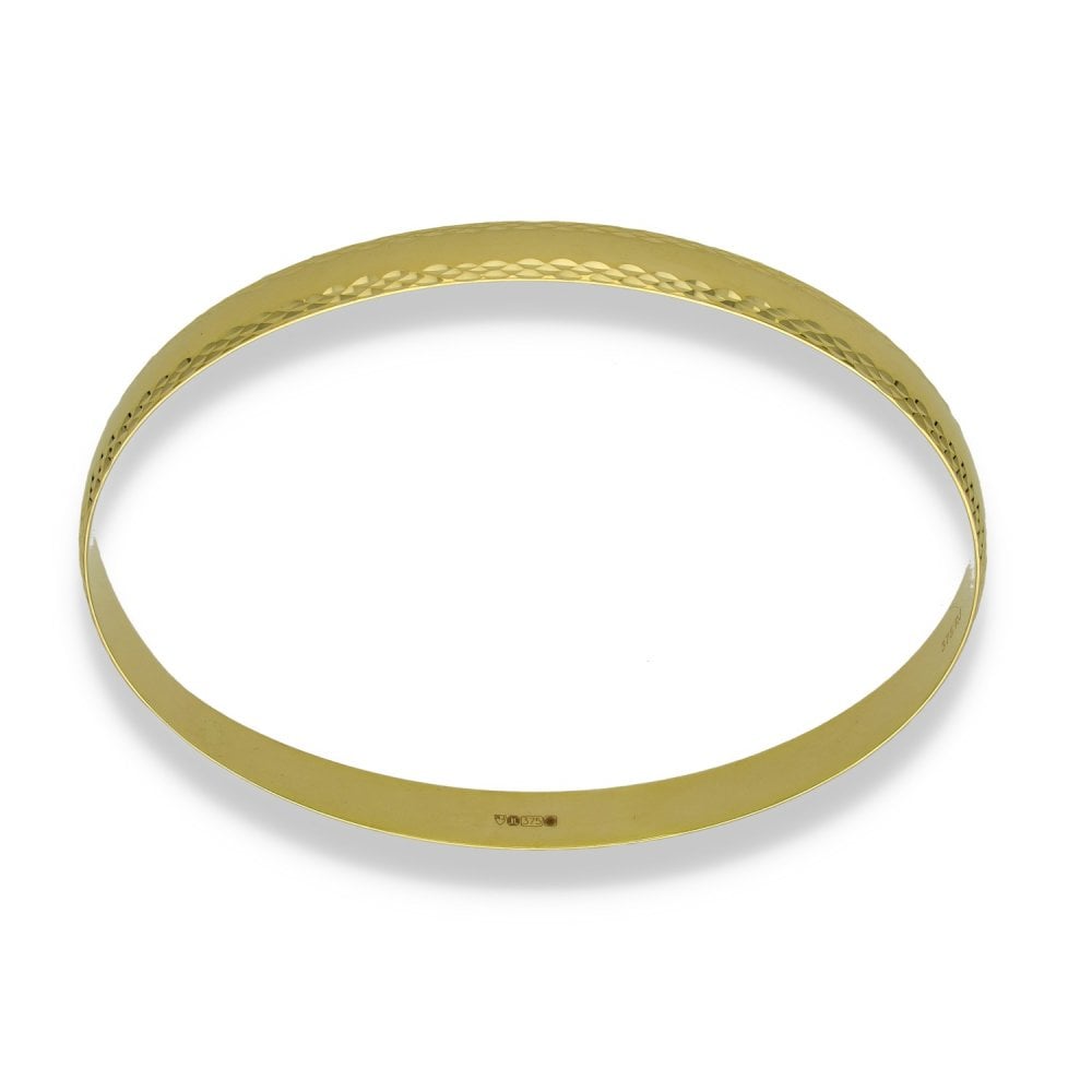 9ct Yellow Gold Patterned-Edge Bangle - 21cm - 11.0g