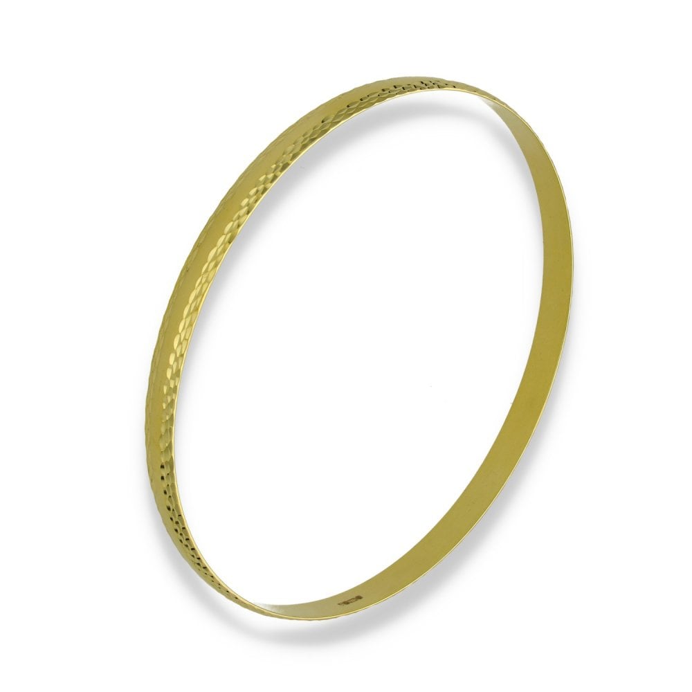 9ct Yellow Gold Patterned-Edge Bangle - 21cm - 8.6g