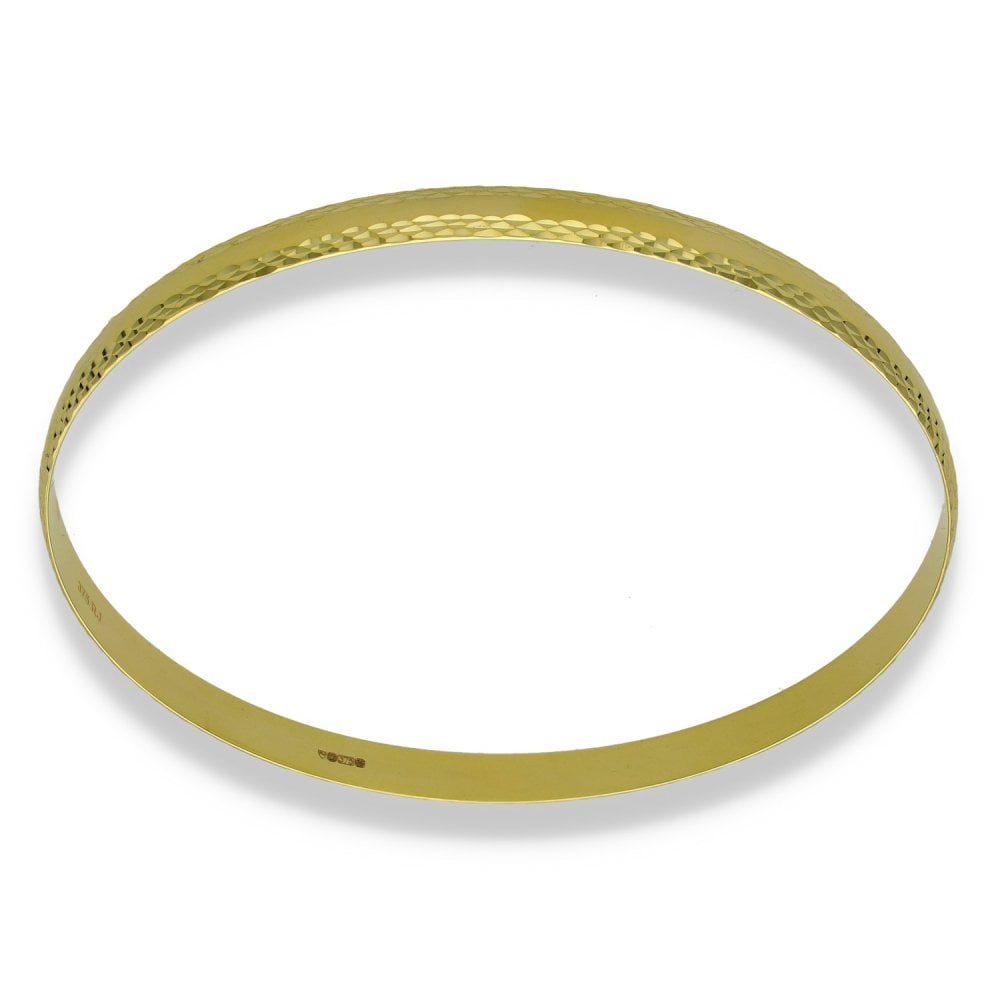 9ct Yellow Gold Patterned-Edge Bangle - 21cm - 8.6g