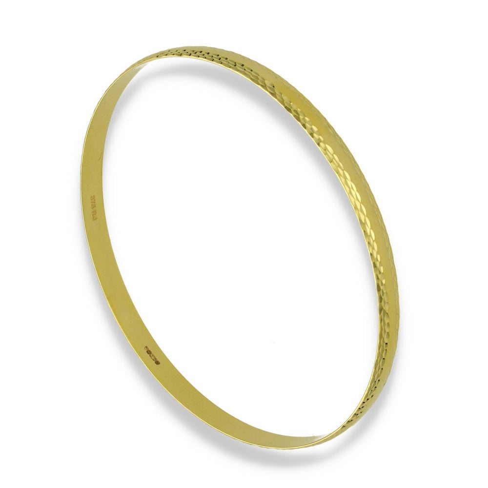 9ct Yellow Gold Patterned-Edge Bangle - 21cm - 8.6g
